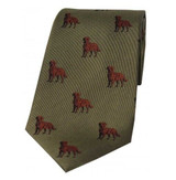 Soprano country style silk tie, green coloured tie with chocolate Labrador pattern