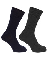 Hoggs of Fife Brogue Merino Wool country socks in navy and grey, twin pack