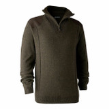 Deerhunter Sheffield Knit Jumper with Zip Neck in Dark Elm, men's knitted pullover with zip for shooting