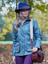 Alan Paine Ladies Didsmere Technical Tweed Coat in Seagrass, women's waterproof jacket with faux fur lining