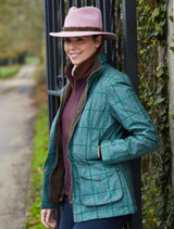 Alan Paine Ladies Didsmere Technical Tweed Coat in Seagrass, women's waterproof jacket with faux fur lining