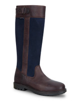 Hoggs of Fife Ladies Cleveland Leather Boots, women's tall leather boots in brown and navy
