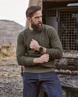 Hoggs of Fife Borders Ribbed Knit Pullover jumper in green, men's country jumper