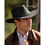 Walker & Hawkes Leather Outback Weathered Hat, leather cowboy style hat