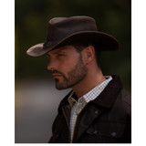 Walker & Hawkes Leather Outback Antique Explorer Hat, leather cowboy hat