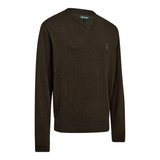 Deerhunter men's Harrington V-neck jumper in Brown Melange, merino wool.