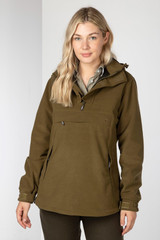 Rydale Ladies Danby Shooting Smock in Light Khaki, women's overhead waterproof jacket with hood
