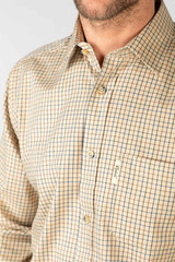 Rydale men's Poacher long sleeved checked shirt in Beige.