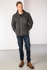 Rydale men's Ulrome Hooded fleece over-shirt Olive Navy check.