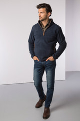 Rydale Huggate Overhead Fleece, men's country fleece pullover in Ink Blue with contrast piping