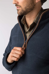 Rydale Huggate Overhead Fleece, men's country fleece pullover in Ink Blue with contrast piping