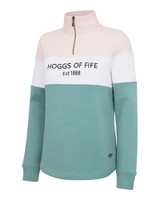 Hoggs of Fife Ladies Dumfries Quarter Zip Sweatshirt, women's colour block, country jumper in blue and pink