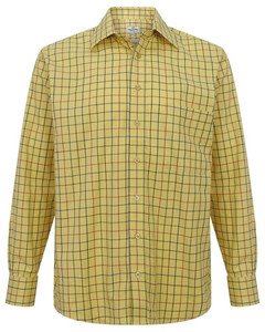 Hoggs of Fife Governor Premier Tattersall Check Shirt Gold, men's 100% cotton country check shirt