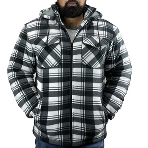 Game Richmond sherpa shirt in charcoal check, men's fleece shirt with hood