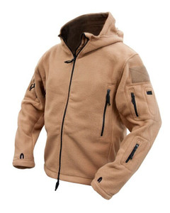 Kombat UK tactical recon fleece hoodie in coyote, men's full zip thick fleece with hood and Velcro patches