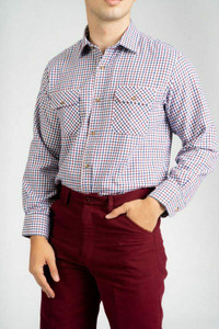 Carabou men's cotton rich country casual check shirt in navy and wine check Carabou men's cotton rich country casual check shirt in navy and wine check