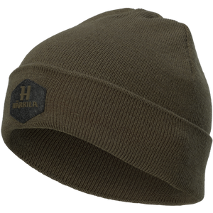Harkila Driven Hunt Reversible beanie hat in green and a red hi-vis band Harkila Driven Hunt Reversible beanie hat in green and a red hi-vis band