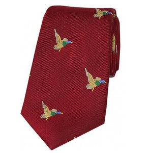 Soprano Silk Tie in red with flying ducks pattern for shooting Soprano Silk Tie in red with flying ducks pattern for shooting