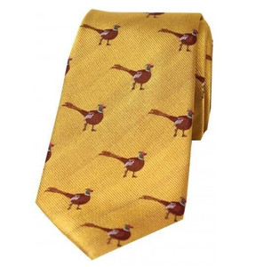 Soprano Country Silk Tie, a gold coloured silk tie with pheasant pattern Soprano Country Silk Tie, a gold coloured silk tie with pheasant pattern
