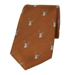 Soprano silk tie in brown with stag heads pattern Soprano silk tie in brown with stag heads pattern