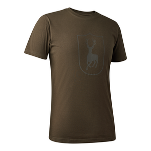Deerhunter logo t shirt with deer motif, men's short sleeve t shirt in brown Deerhunter logo t shirt with deer motif, men's short sleeve t shirt in brown
