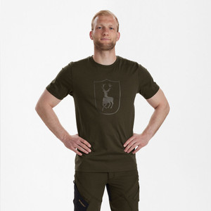 Deerhunter logo t shirt with deer motif, men's short sleeve t shirt in brown Deerhunter logo t shirt with deer motif, men's short sleeve t shirt in brown