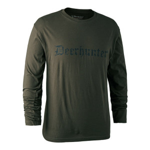 Deerhunter long sleeve logo t shirt in green, men's shooting top