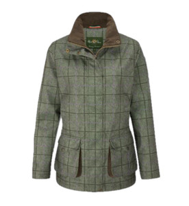 Alan Paine Ladies Didsmere Technical Tweed Coat in Seagrass, women's waterproof jacket with faux fur lining Alan Paine Ladies Didsmere Technical Tweed Coat in Seagrass, women's waterproof jacket with faux fur lining