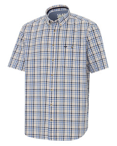 Hoggs Of Fife Aberdour Shirt. Men's Short sleeved shirt in blue/corn check pattern.