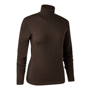 Deerhunter Lady Darlington roll neck jumper 8346 in Dark Elm 383, with logo embroidery on  chest.