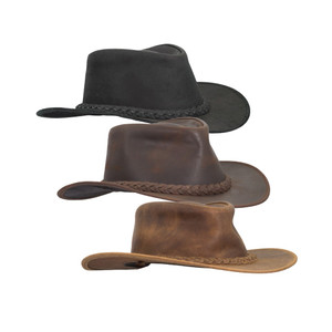 Walker & Hawkes Leather Outback Weathered Hat, leather cowboy style hat Walker & Hawkes Leather Outback Weathered Hat, leather cowboy style hat