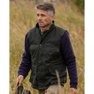 Walker & Hawkes Winchester Wax Gilet in Olive, men's wax country bodywarmer Walker & Hawkes Winchester Wax Gilet in Olive, men's wax country bodywarmer