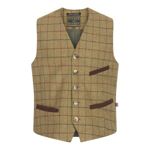 Walker & Hawkes Men's Derby Tweed Alcott Waistcoat in Beige Tweed, Men's smart tweed waistcoat