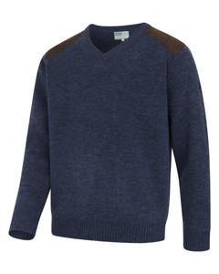 Hoggs of Fife Melrose 2 V Neck Pullover in Blue, men's v neck country jumper