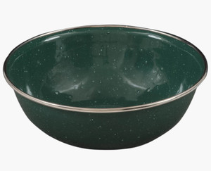 Highlander Deluxe Camping Enamel Set in green, enamel bowl, plate and mug