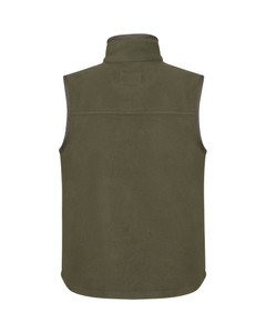 Hoggs Of Fife Junior Woodhall Fleece gilet in green, faux suede binding.