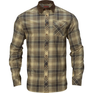 Harkila Driven Hunt flannel shirt in Light Teak check, 10% wool blend and temperature regulating.
