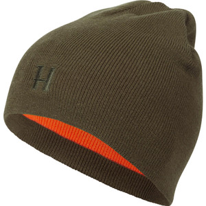 Harkila reversible beanie in Willow Green/Orange.