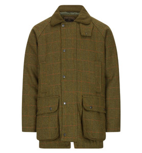 Walker & Hawkes Derby Tweed Barlaston Shooting Jacket in Dark Sage Tweed, men's waterproof tweed shooting jacket