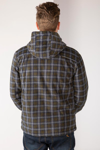 Rydale men's Ulrome Hooded fleece over-shirt Olive Navy check.
