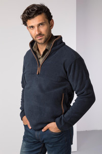 Rydale Huggate Overhead Fleece, men's country fleece pullover in Ink Blue with contrast piping
