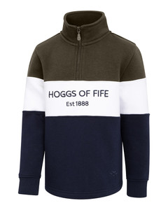 Hoggs of Fife Children's Dumfries 1888 Sweatshirt, kids colour block country jumper with a quarter zip