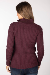 Rydale Ladies Emma Quarter Zip Cable Knit Jumper in Burgundy, women's country style jumper