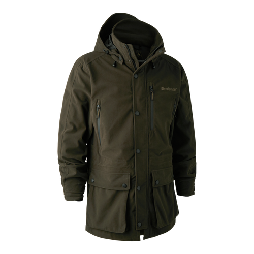 Deerhunter Pro Gamekeeper Jacket in Peat, waterproof and breathable long jacket with hood
