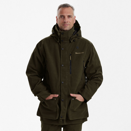 Deerhunter Pro Gamekeeper Jacket in Peat, waterproof and breathable long jacket with hood