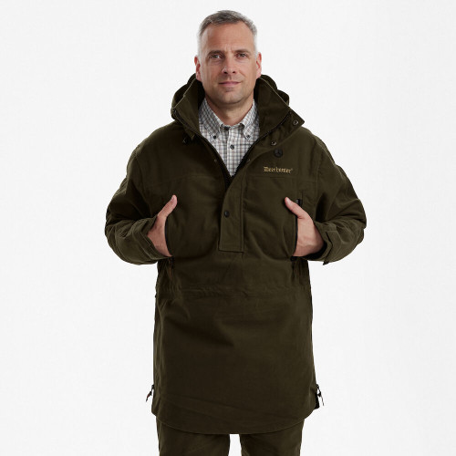 Deerhunter pro Gamekeeper smock in peat, waterproof and breathable long smock in dark green