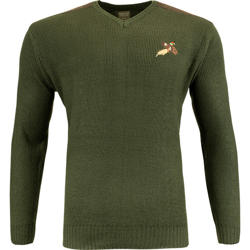 Jack Pyke Shooters Pullover in green, men's knitted jumper with pheasant embroidery for shooting