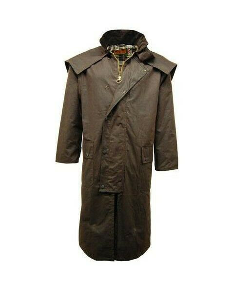 Game Wax Stockman Long Jacket in Brown, men's waterproof long wax coat
