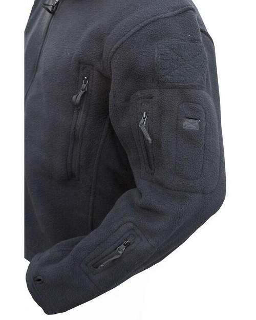 Kombat UK tactical recon fleece hoodie in black, men's full zip thick fleece with hood and Velcro patches