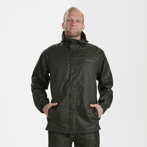 Deerhunter Survivor rain jacket in green, men's lightweight, packable and waterproof jacket